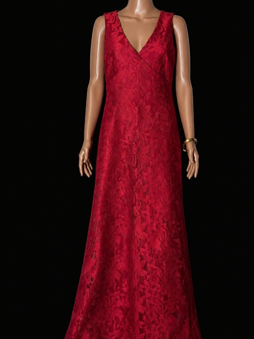 Ralph Lauren Red Lace V-Neck Sleeveless Maxi Dress. Size 10